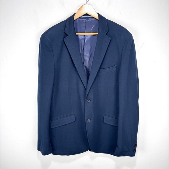 Cortefiel Blazer Sport Coat Men 2XL 44R Navy Blue Tailored Fit Viscose Polyester - Picture 1 of 14